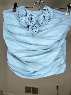 Light Blue Strapless Ruffled Rosette Mini Corset top